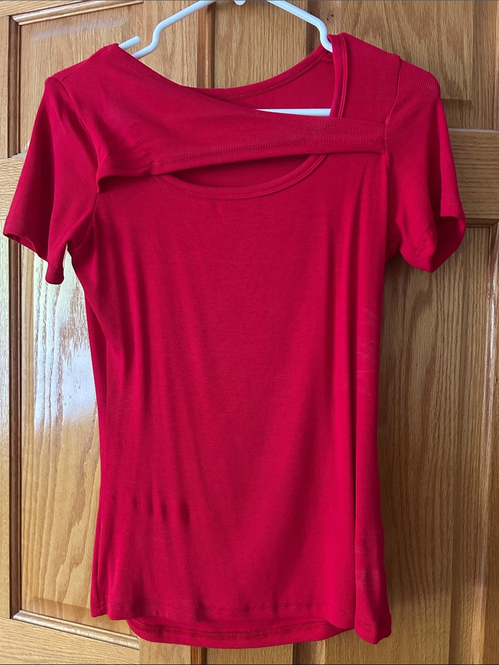 Women’s Red Short Sleeve Cutout Top